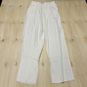 Vintage Sideffects Dress Pants Womens Medium White Crepe Pleated Elastic Waist